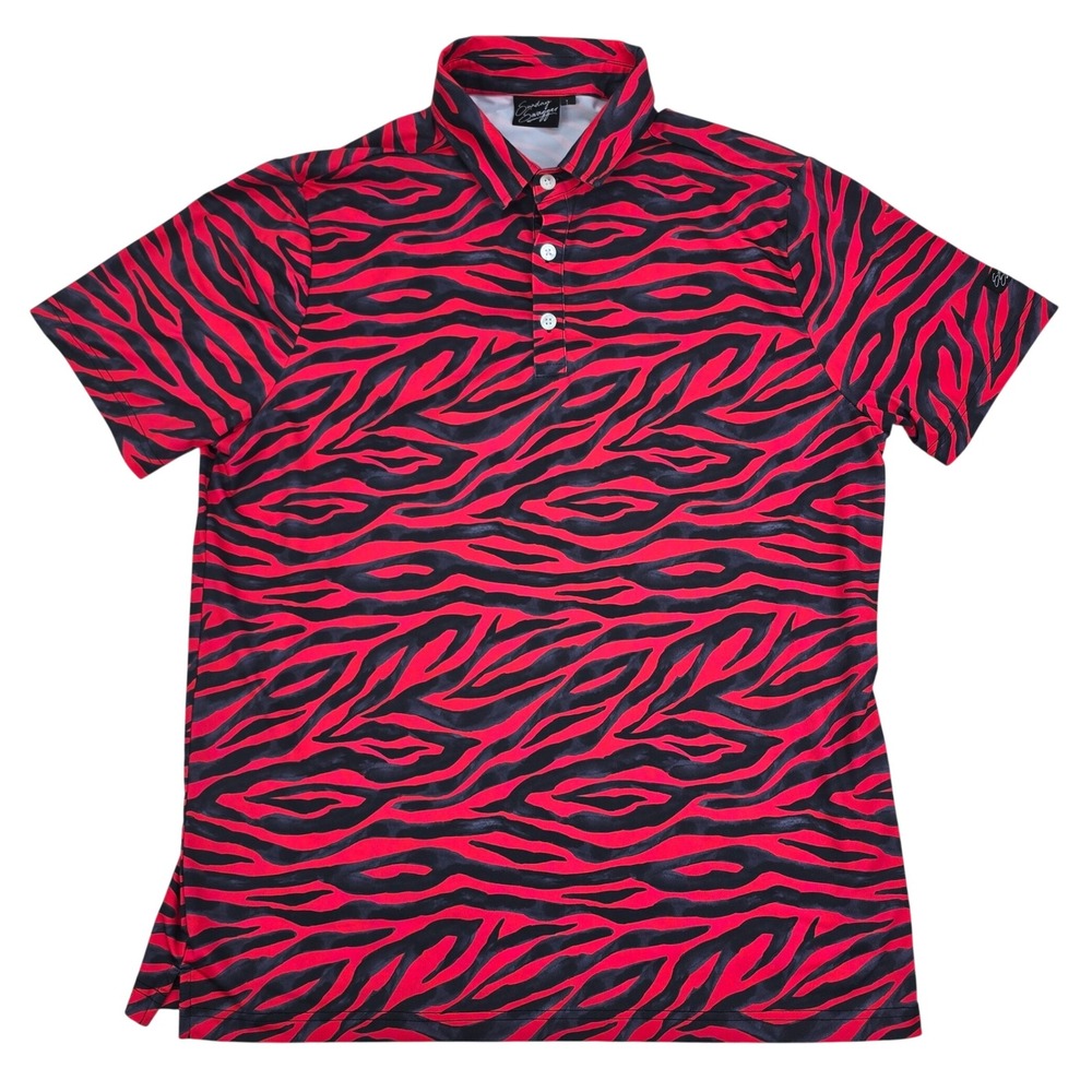 Sunday Swagger Tiger Stripe Golf Polo Mens Large Red Black‎ Performance Stretch